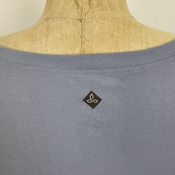 PRANA Sanna Dress L Blue Boatneck T-Shirt Mini Cap Sleeve Casual EUC B72 - Picture 4 of 6